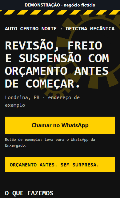 Prévia da demonstração fictícia: Oficina