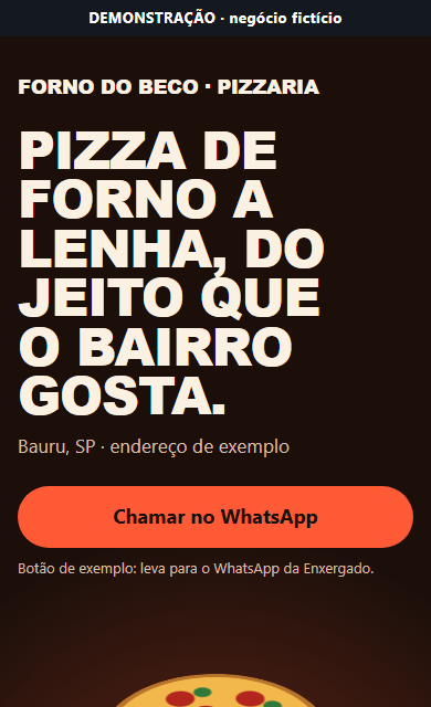Página da pizzaria fictícia em um celular